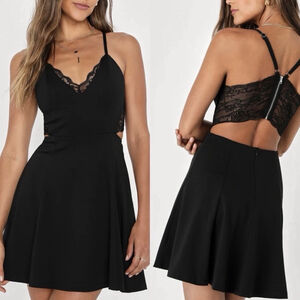 Lulu’s Lush Perfect Evening Lace Back A Line Skater Dress‎ Black Sz XS